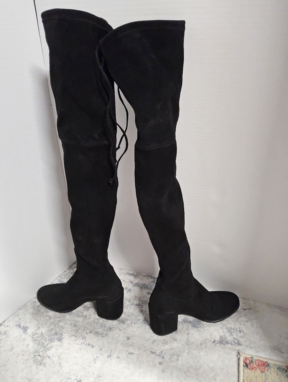 Customer Return Size 7 Stuart Weitzman Black Over-the-Knee Heeled Boots - Picture 4 of 9